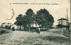 Le carrefour entre la route de Saint-Leu et la rue d'Épinay, dans les années 1900.