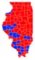Les comtés en rouge sont remportés par Emmerson et les comtés bleus par Thompson
