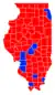 Les comtés en rouge sont remportés par Stratton et les comtés bleus par Dixon