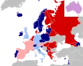 Carte montrant la répartition des pays dans chaque demi-finale.