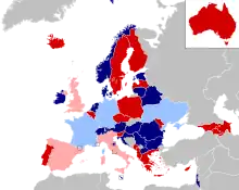 Carte montrant la répartition des pays dans chaque demi-finale.