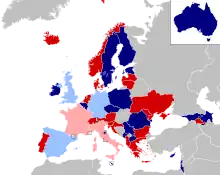 Carte montrant la répartition des pays dans chaque demi-finale.