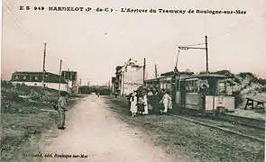 Le tramway de Boulogne à son terminus de Hardelot, avant 1914.