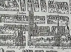 Plan de Tavernier (vers 1630) : Filles Pénitentes de Saint-Magloire, rue Saint-Denis.