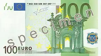 Billet de 100 euros (1re série, recto).