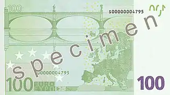 Billet de 100 euros (1re série, verso).