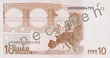 Billet de 10 euros (1re série, verso).