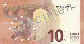 Billet de 10 euros (série Europe, verso).