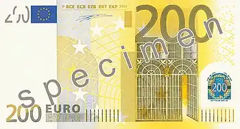 Billet de 200 euros (1re série, recto).