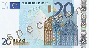Billet de 20 euros (1re série, recto).