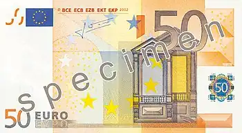 Billet de 50 euros (1re série, recto).