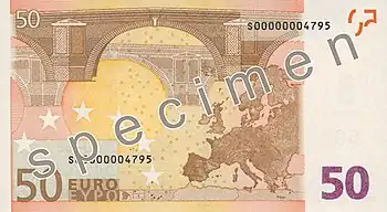 Billet de 50 euros (1re série, verso).