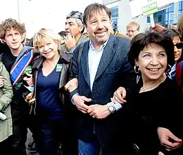 Julien Bayou, Eva Joly et Corinne Lepage protestant contre l’extraction de gaz de schiste.