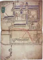 Plan des bâtiments et du réseau hydraulique de la cathédrale de Canterbury