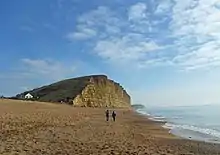 La plage de West Bay, dominée par l’East Cliff, a fourni son décor naturel le plus caractéristique à la série Broadchurch