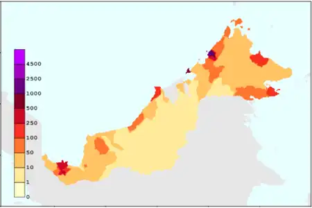 Densité de la population du Sarawak et du Sabah (2010)