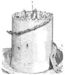 Échafaud construit sur le donjon de Coucy (d'après Viollet-le-Duc).