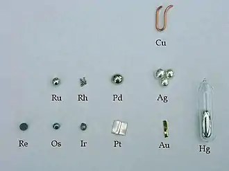 Échantillons de métaux nobles