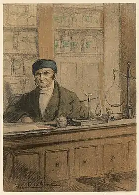 Le pharmacien Homais, illustration d'Edgar Chahine pour une édition du roman de Gustave Flaubert, 1935.