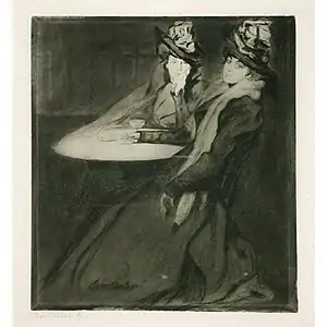 Deux femmes à table, pointe sèche et eau-forte  (vers 1910)