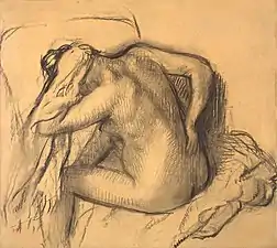 Après le bain, femme s'essuyant les cheveuxfusain sur papier, vers 1895Musée d'Art Kimbell, Fort Worth