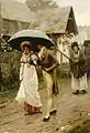 tableau. Couple sous un parapluie