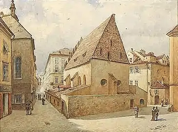 Ansicht der Altneu-Synagoge in Prag (av. 1902).