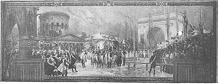 Réception, par la municipalité de Paris, à la barrière de la Villette, des troupes revenant de Pologne après la campagne de 1806-1807 (1902), Paris, hôtel de ville.