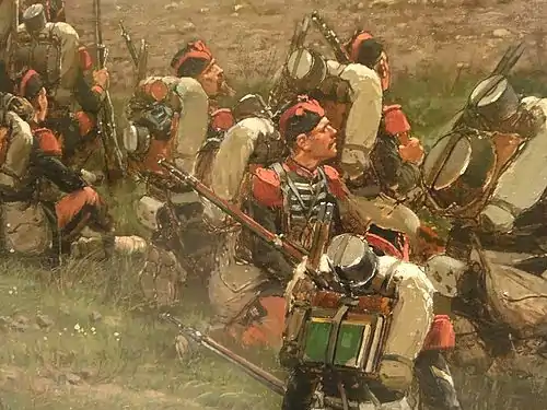 Panorama de la bataille de Rezonville, détail, détachement de grenadiers de la garde impériale. Paris, Musée de l'Armée. « brigade Jeanningros, division Picard ».