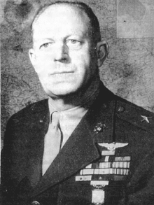 A black and white image of the upper torso and head of Merritt Edson in his military dress uniform with ribbons.