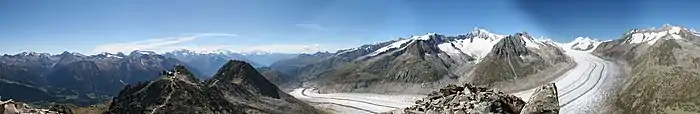 Glacier d'Aletsch vu depuis le sommet de l'Eggishorn (sept. 2007).