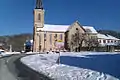 Église de Boussy sous la neige.