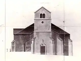 Croquis de l'église avant la reconstruction du clocher en 1850.