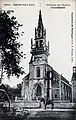 Saint-Gelven : église paroissiale Saint-Juvénal , façade et clocher (carte postale Émile Hamonic).