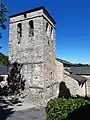 Le clocher de l'église Saint Clément à Fontiers-Cabardès, en juillet 2020.