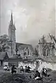 Eugène Cicéri : Église et fontaine de Saint-Jean-du-Doigt (dessin, 1867)