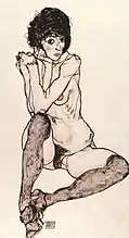 Nu assis, d'Egon Schiele.La peinture en 1914 sur Commons