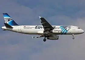 SU-GCC, l'Airbus A320 d'EgyptAir impliqué dans l'accident, ici en approche finale à l'aéroport d'Istanbul-Atatürk, en Turquie, en janvier 2011.