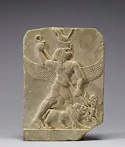 Seth-Horus harponnant un ennemi (IVe siècle avant notre ère. Walters Art Museum.