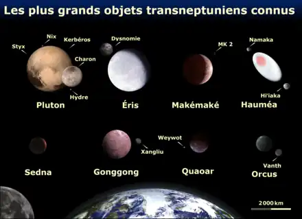 Huit des plus grands objets transneptuniens.