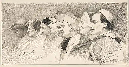 Huit Têtes d'ecclésiastiques, dessin, New York, Metropolitan Museum of Art.