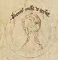 Une illustration de la princesse Aliénor de Woodstock sur le parchemin des rois d'Angleterre dans l'arbre généalogique d'Edward Ier (avant 1308).
