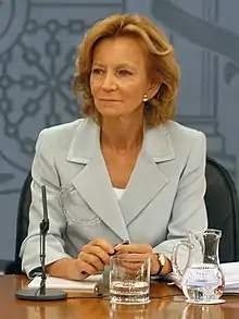 Elena Salgado, première femme ministre de l'Économie et des Finances.