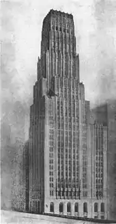 Plan de la Tribune Tower d'Eliel Saarinen (en) (1922).