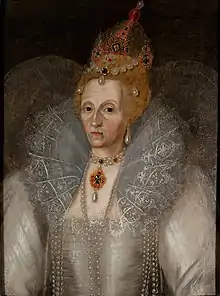 Portrait d'Élisabeth Ire âgée dont le visage présente de profondes rides.