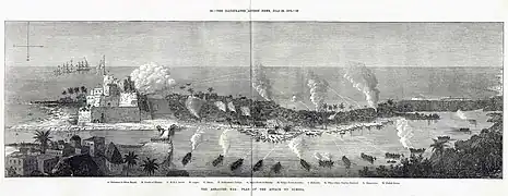 Bombardements britanniques sur Elmina lors de la Troisième guerre anglo-ashanti de 1873.