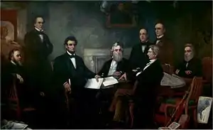 Peinture de Carpenter représentant la lecture de la Proclamation d'émancipation par Abraham Lincoln