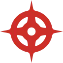 Symbole rouge constitué d'un rond et d'une étoile à quatre branches superposés.