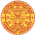 Le sceau de l'université Thammasat de Thaïlande a pour fond un Dharmachakra.