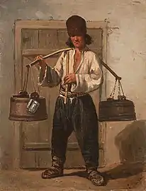 Un marchand de kvas chaussé de laptis, toile d'Émile François Dessain (1808-1882)